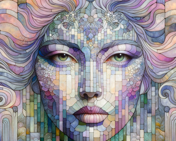 Stylized Portrait of a Woman with Mosaic Design