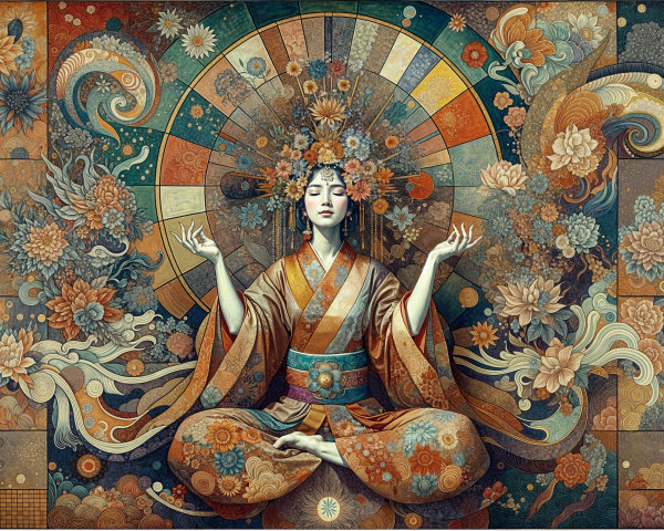 Serene Figure in Traditional Attire with Mandala Background