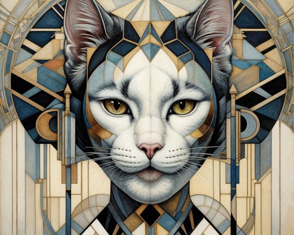 Stylized Cat Face with Geometric Patterns and Colors
