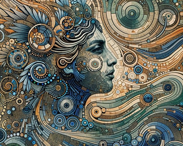 Stylized Face Profile with Intricate Patterns and Colors