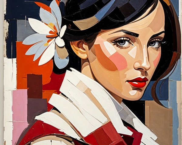 Stylized Portrait of a Woman with Geometric Background