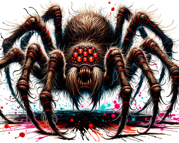 Illustration of a large, vividly colored spider