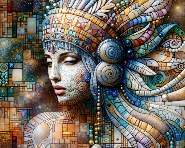 Mosaic Portrait of a Female Figure with Headdress