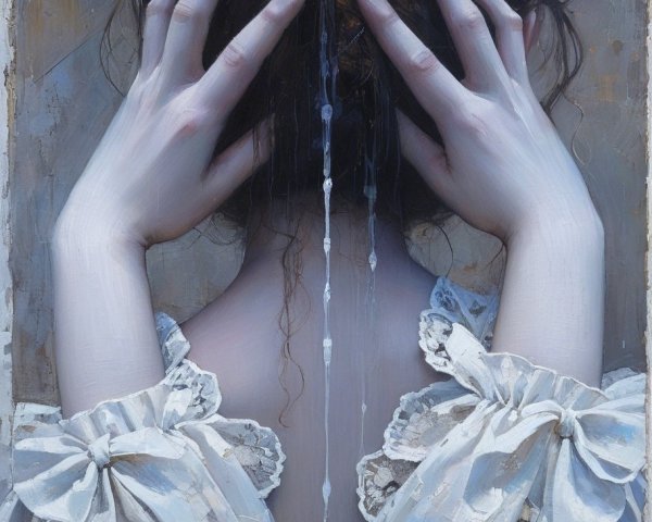 Woman in Soft Garment with Cascading Hair in Painting