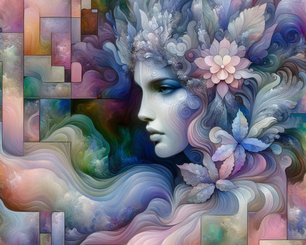 Abstract Portrait of a Woman with Colorful Patterns