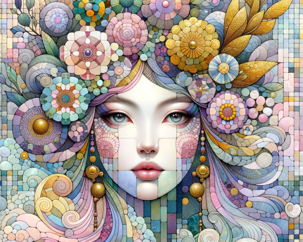 Surreal Portrait of Woman with Floral Headdress