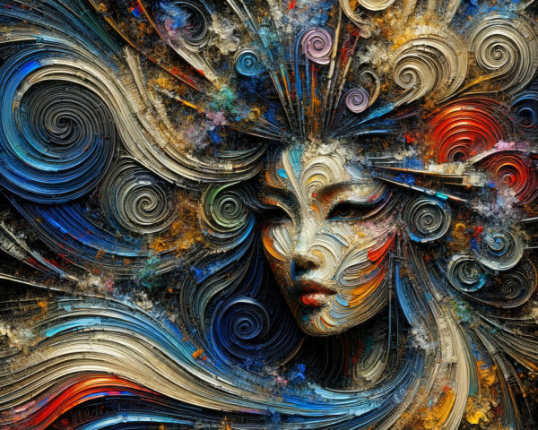 Abstract Swirling Face with Vibrant Colors and Patterns