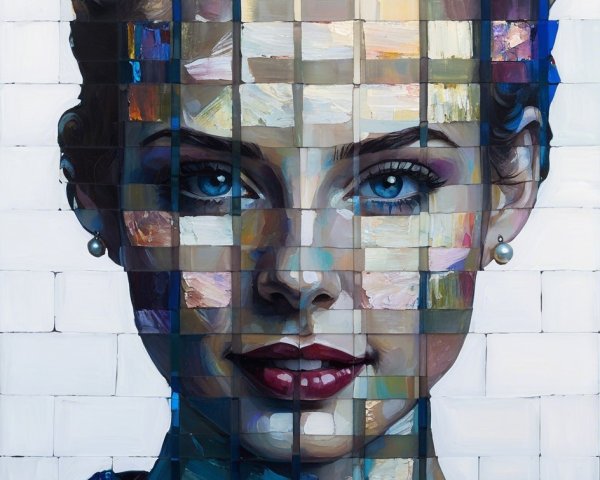 Mosaic Portrait of a Woman with Colorful Blocks