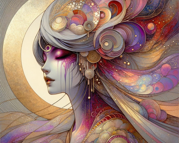 Stylized Woman with Flowing Hair and Vibrant Colors