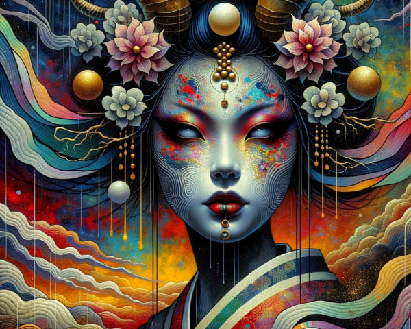 Surreal Portrait of a Woman with Floral Elements