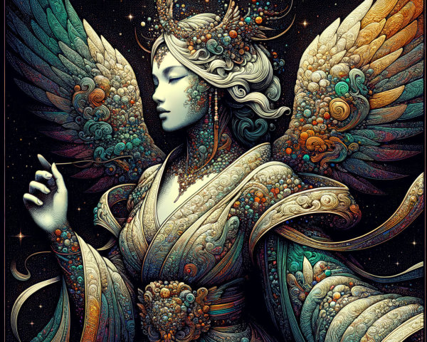 Celestial Woman with Golden Hair and Ethereal Wings