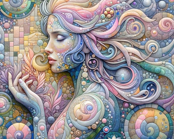 Abstract Colorful Woman's Face with Swirling Patterns