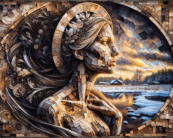 Portrait of a Woman in Intricate Wooden Panels