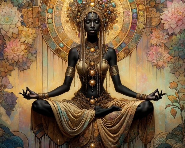 Meditative Figure with Ornate Jewelry and Halo