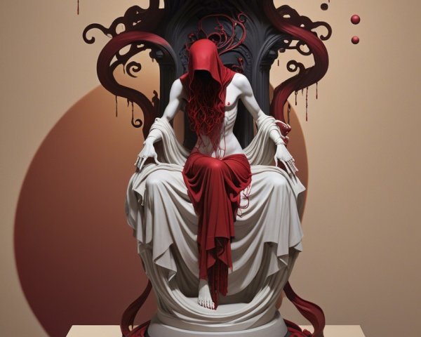 Sculpture of a Serene Figure in a Red Robe with Vines