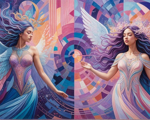 Ethereal Figures with Vibrant Wings and Patterns