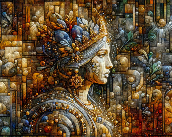 Stylized portrait of a woman with floral patterns