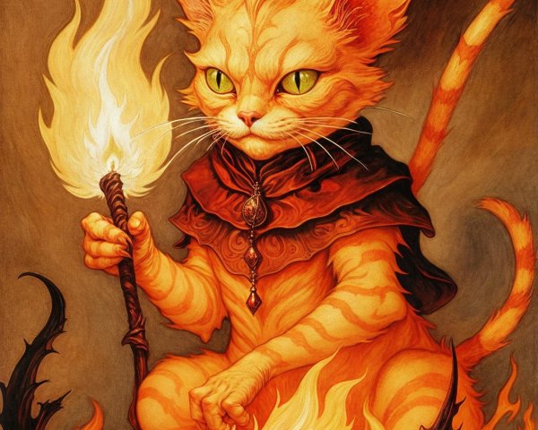 Whimsical Illustration of a Fiery Orange Cat