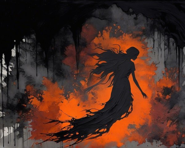 Silhouette with Flowing Hair Against Colorful Background