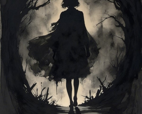 Mysterious Figure in Dark Tunnel with Ethereal Light