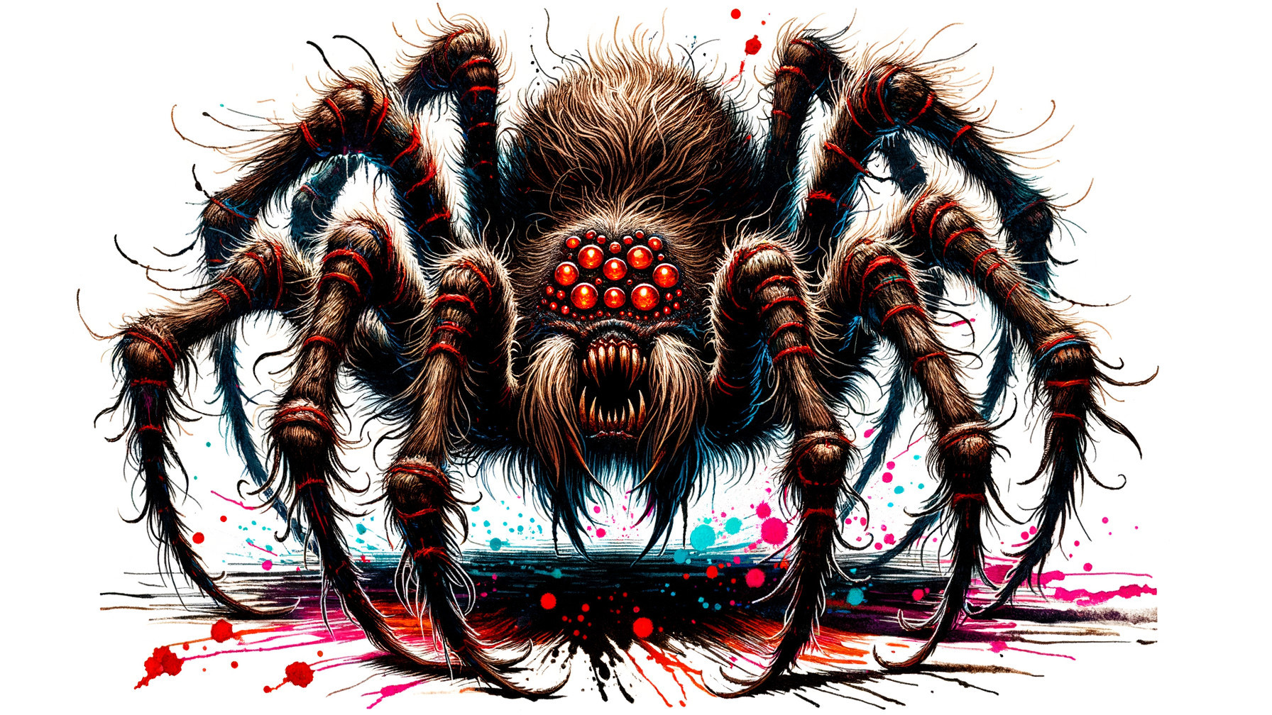 Illustration of a large, vividly colored spider