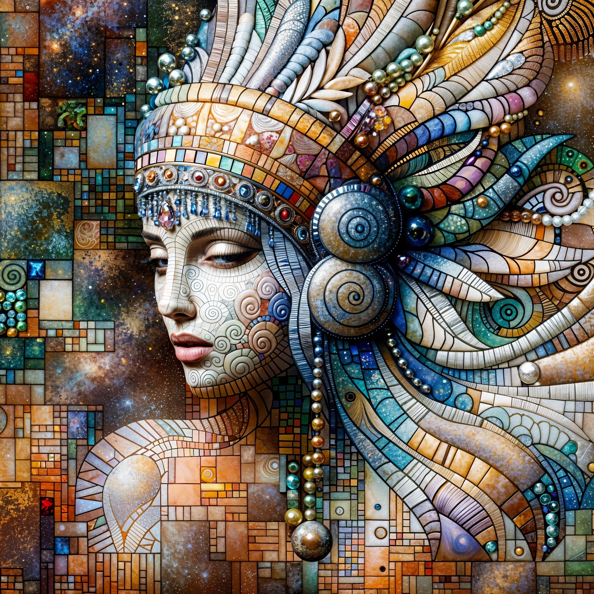 Mosaic Portrait of a Female Figure with Headdress