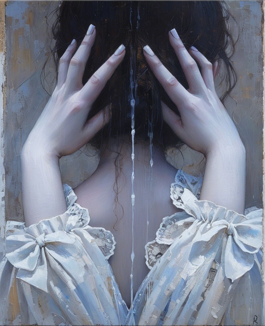 Woman in Soft Garment with Cascading Hair in Painting