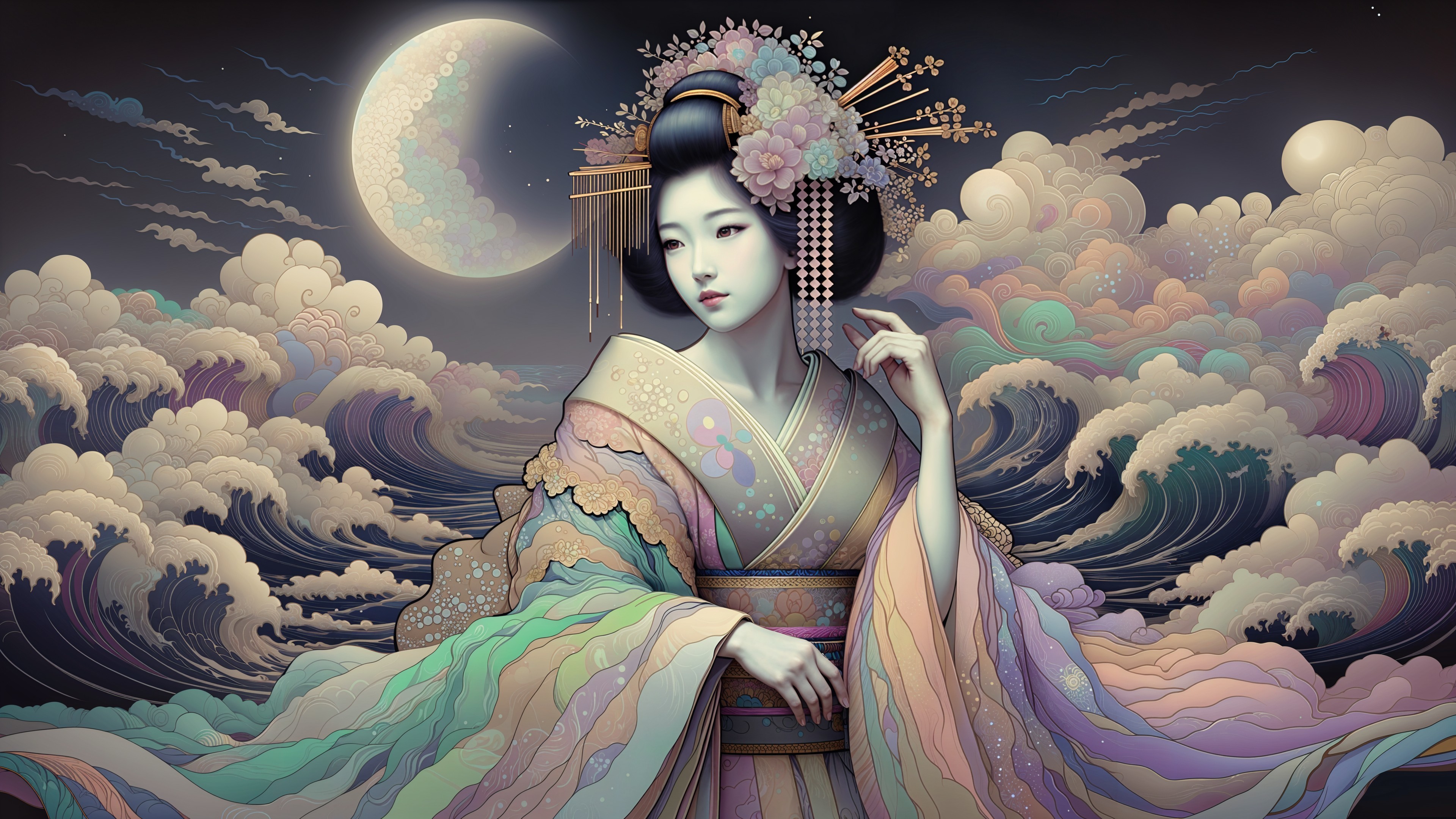 Symmetrical Digital Painting of a Japanese Geisha