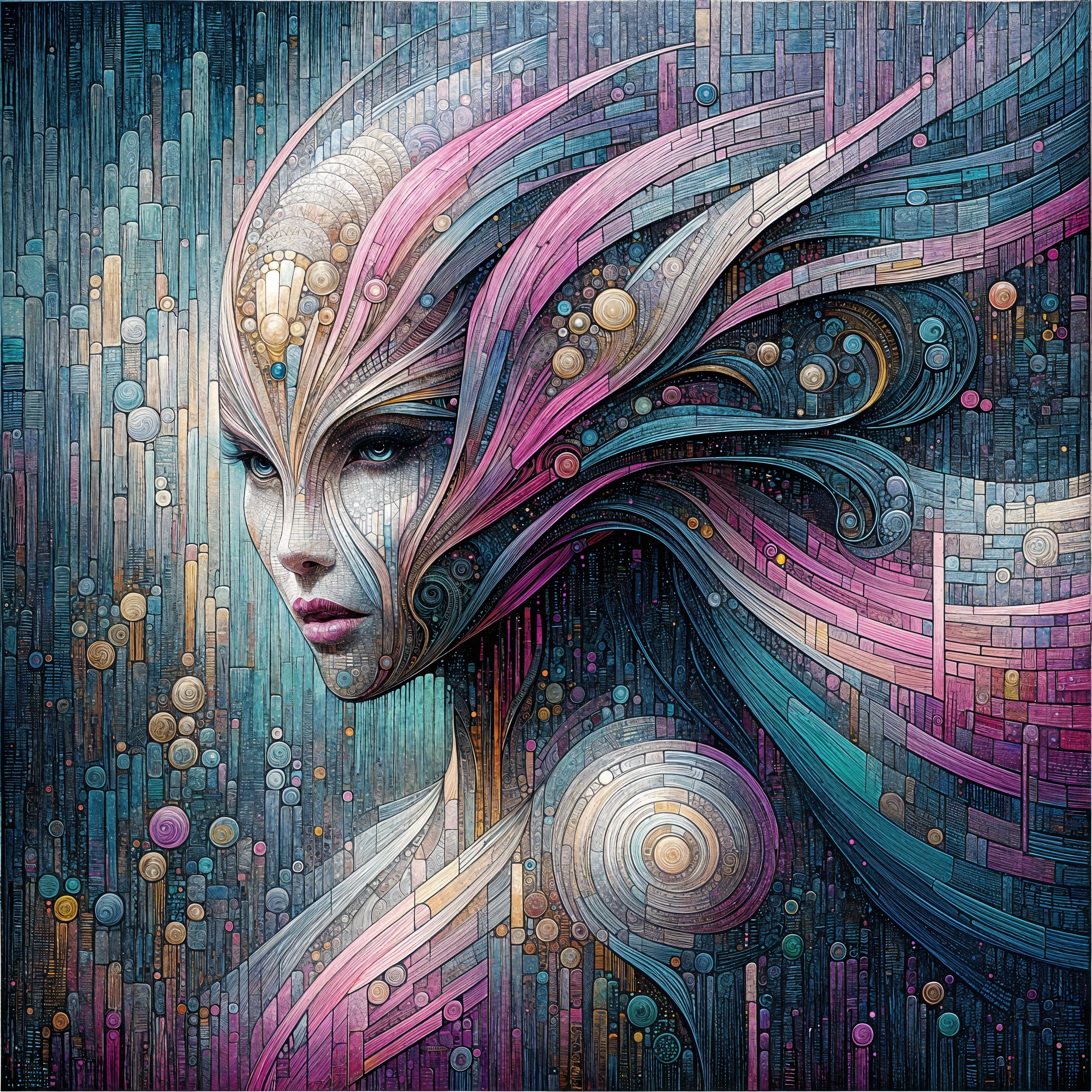 Surreal Ethereal Face with Art Nouveau Patterns