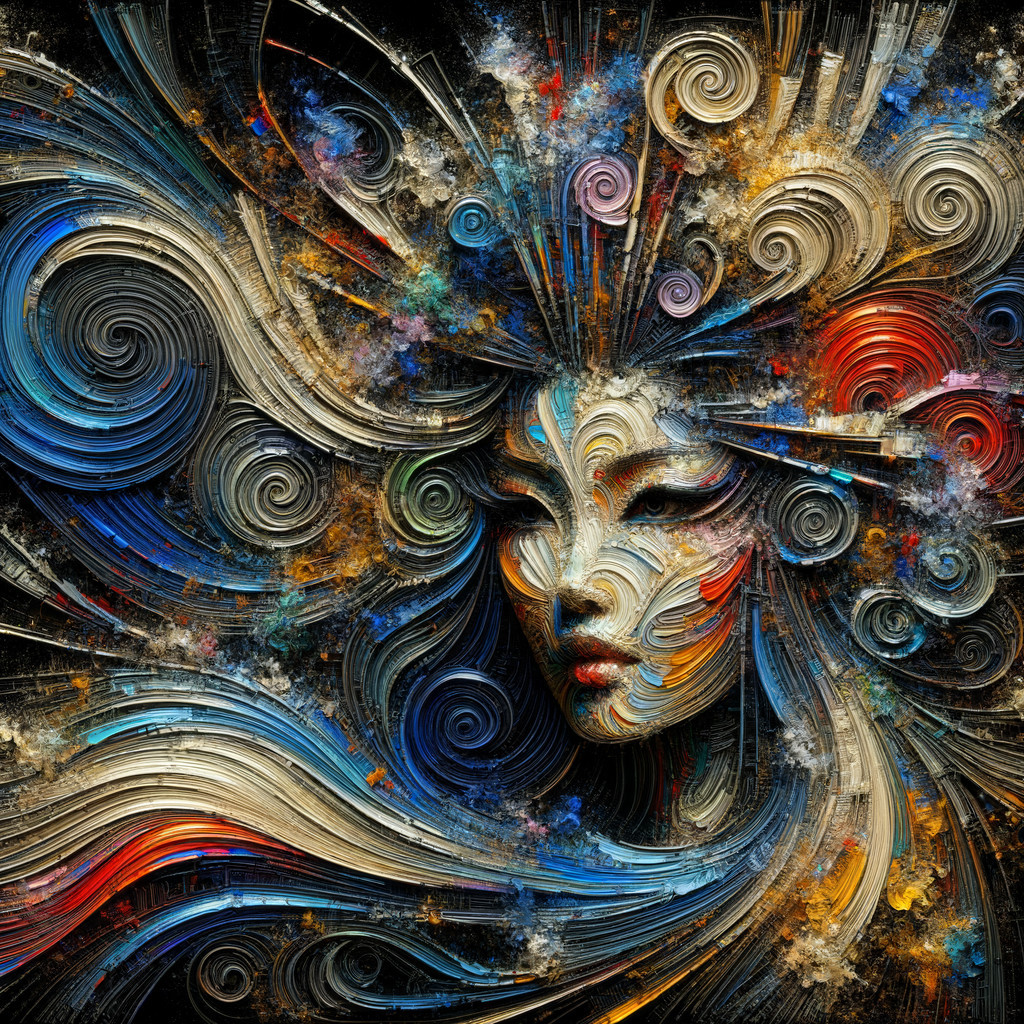 Abstract Swirling Face with Vibrant Colors and Patterns