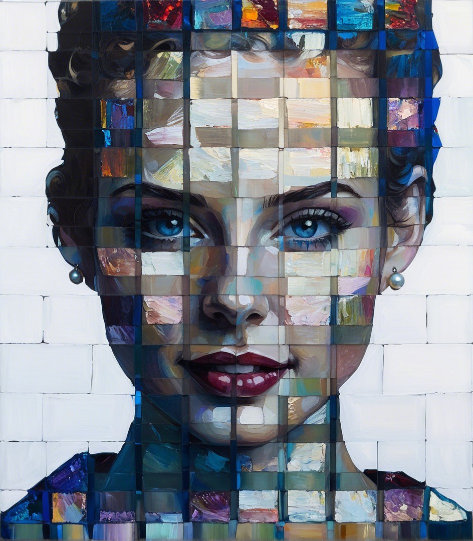 Mosaic Portrait of a Woman with Colorful Blocks