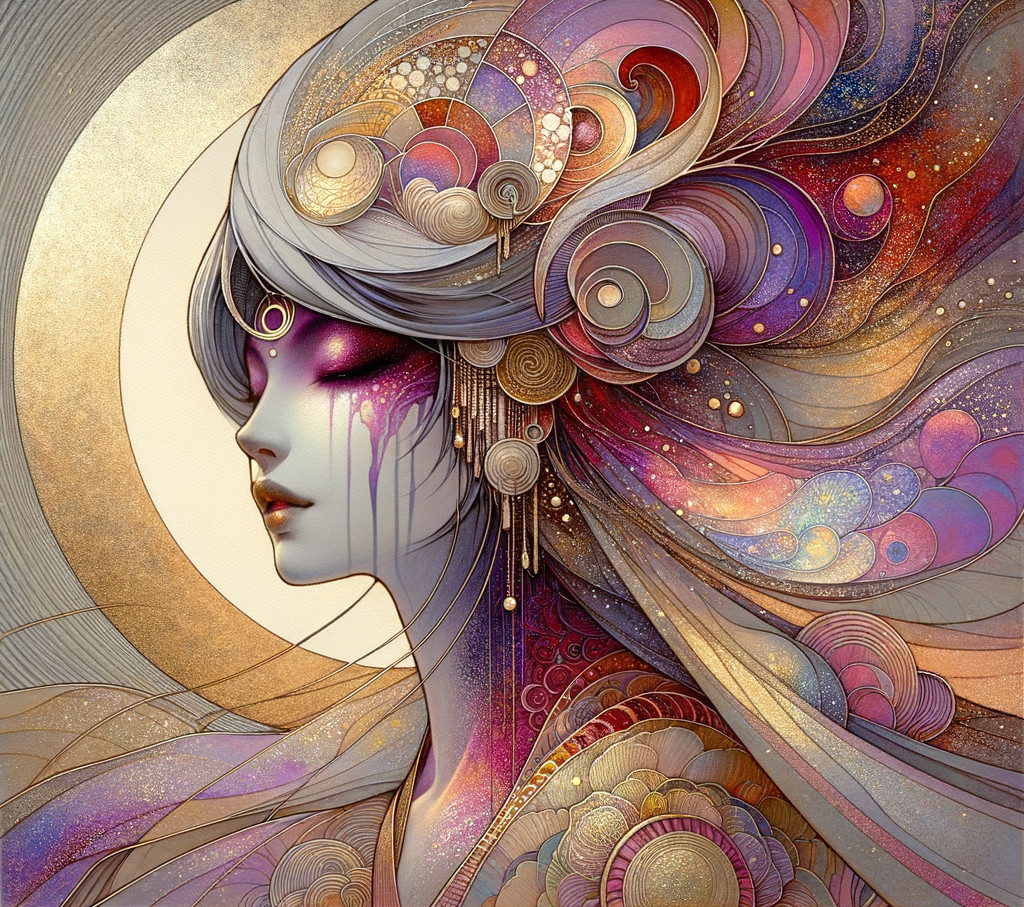 Stylized Woman with Flowing Hair and Vibrant Colors