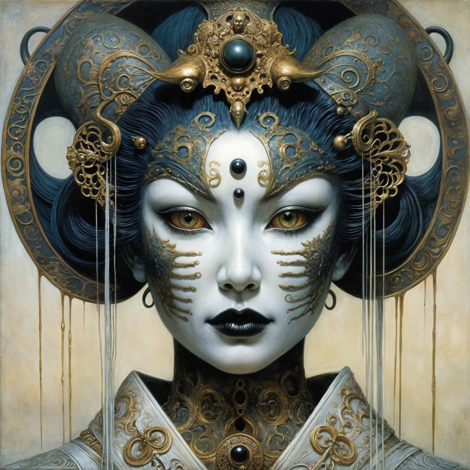 Regal Portrait with Intricate Markings and Headdress