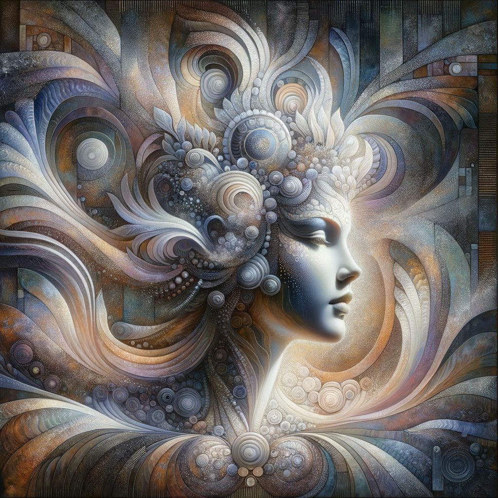 Ethereal Female Figure with Intricate Patterns and Hues