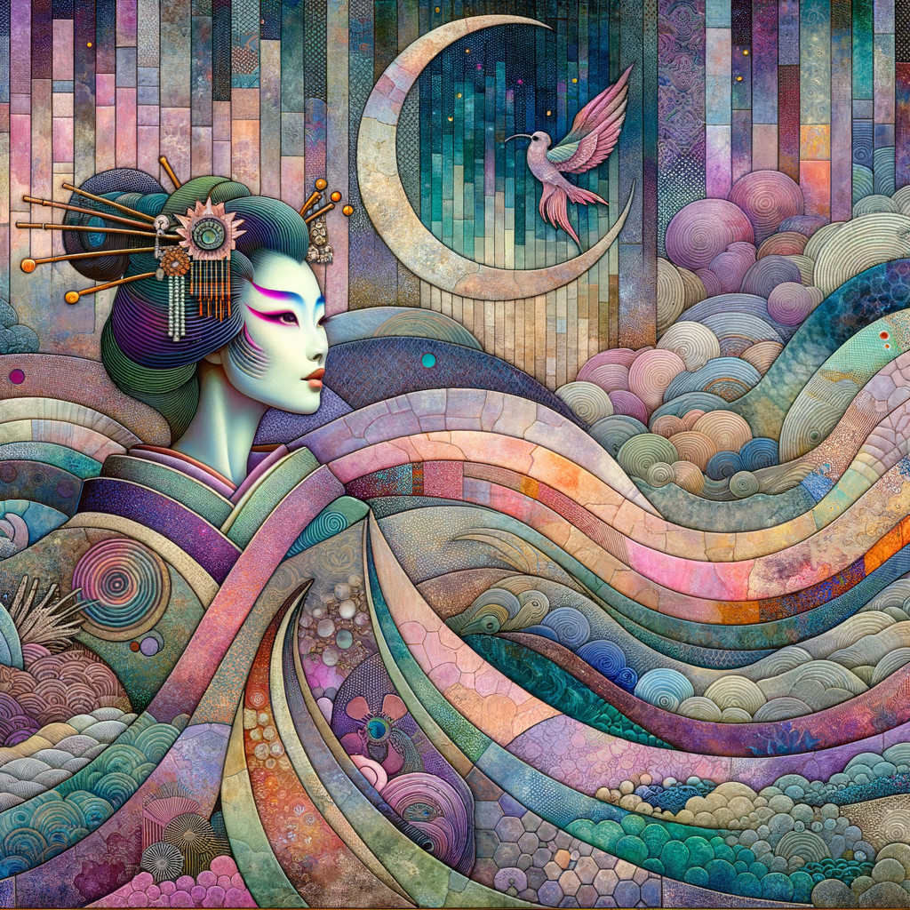 Stylized Female Figure with Japanese Cultural Elements