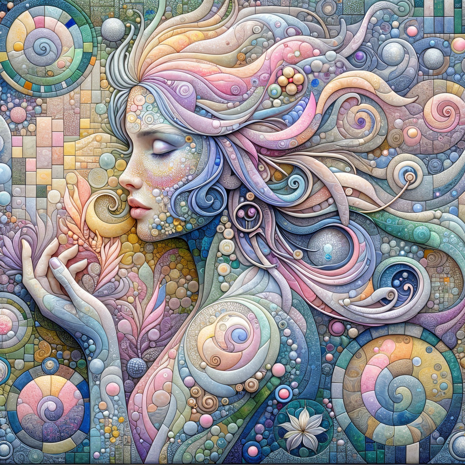 Abstract Colorful Woman's Face with Swirling Patterns