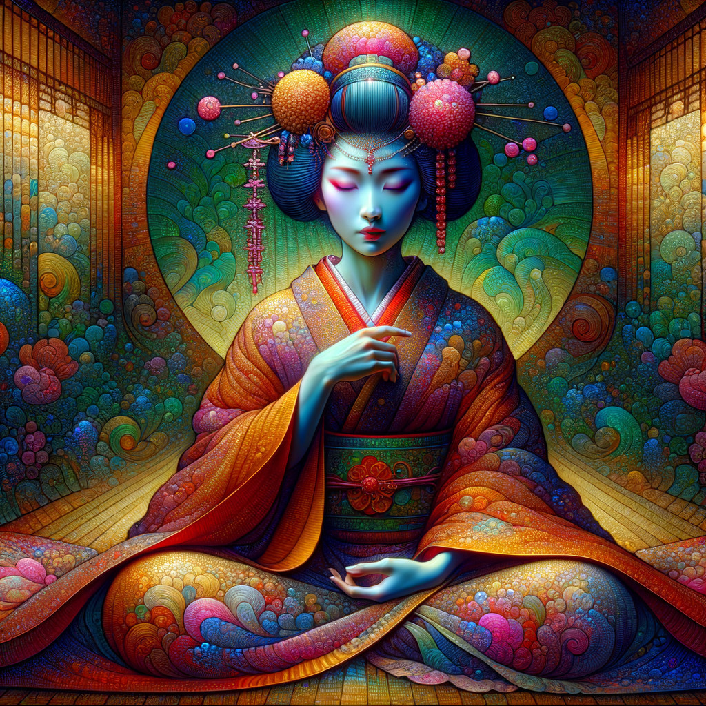 Meditative Figure in Vibrant Traditional Attire
