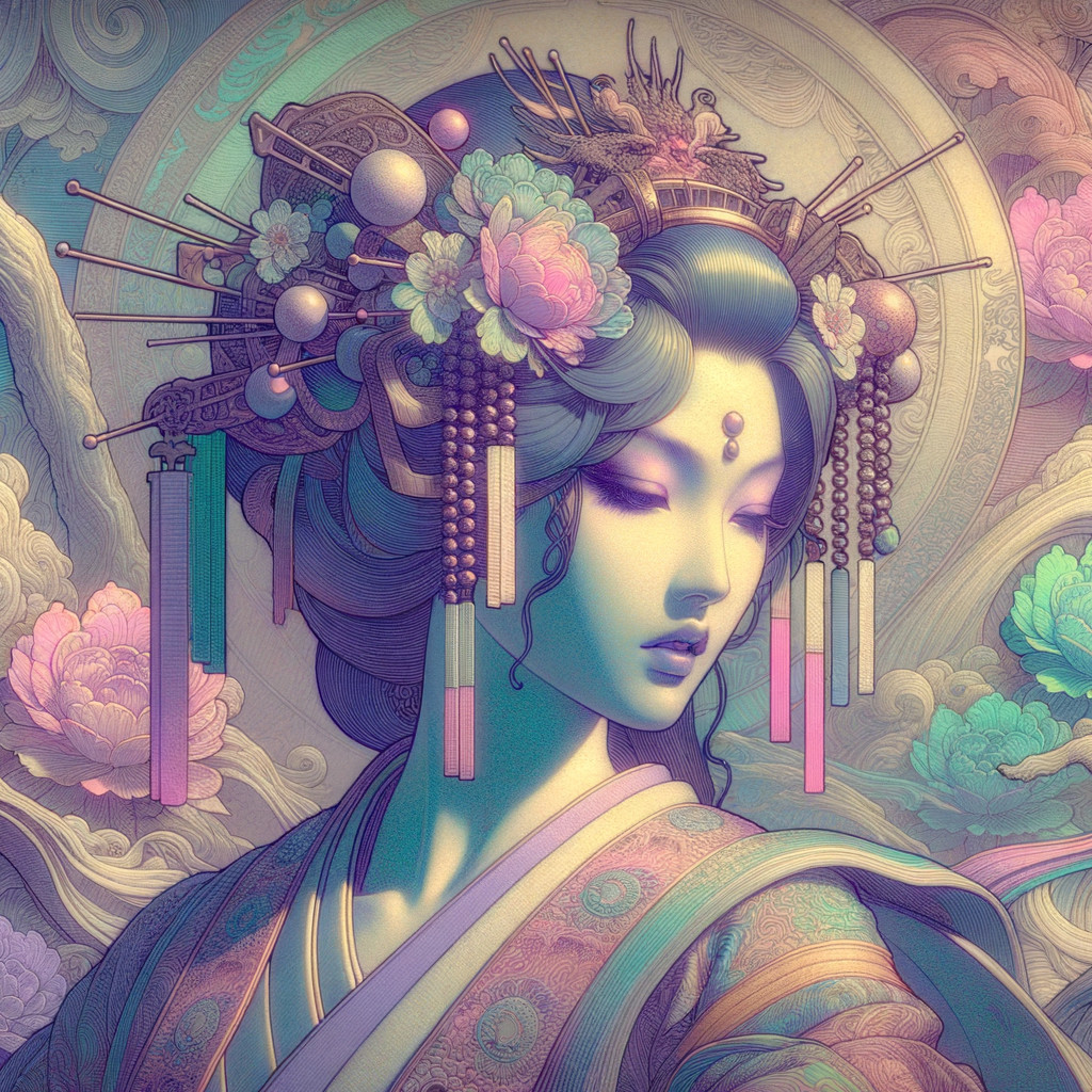 Pastel Portrait of an Ethereal Geisha in Kimono