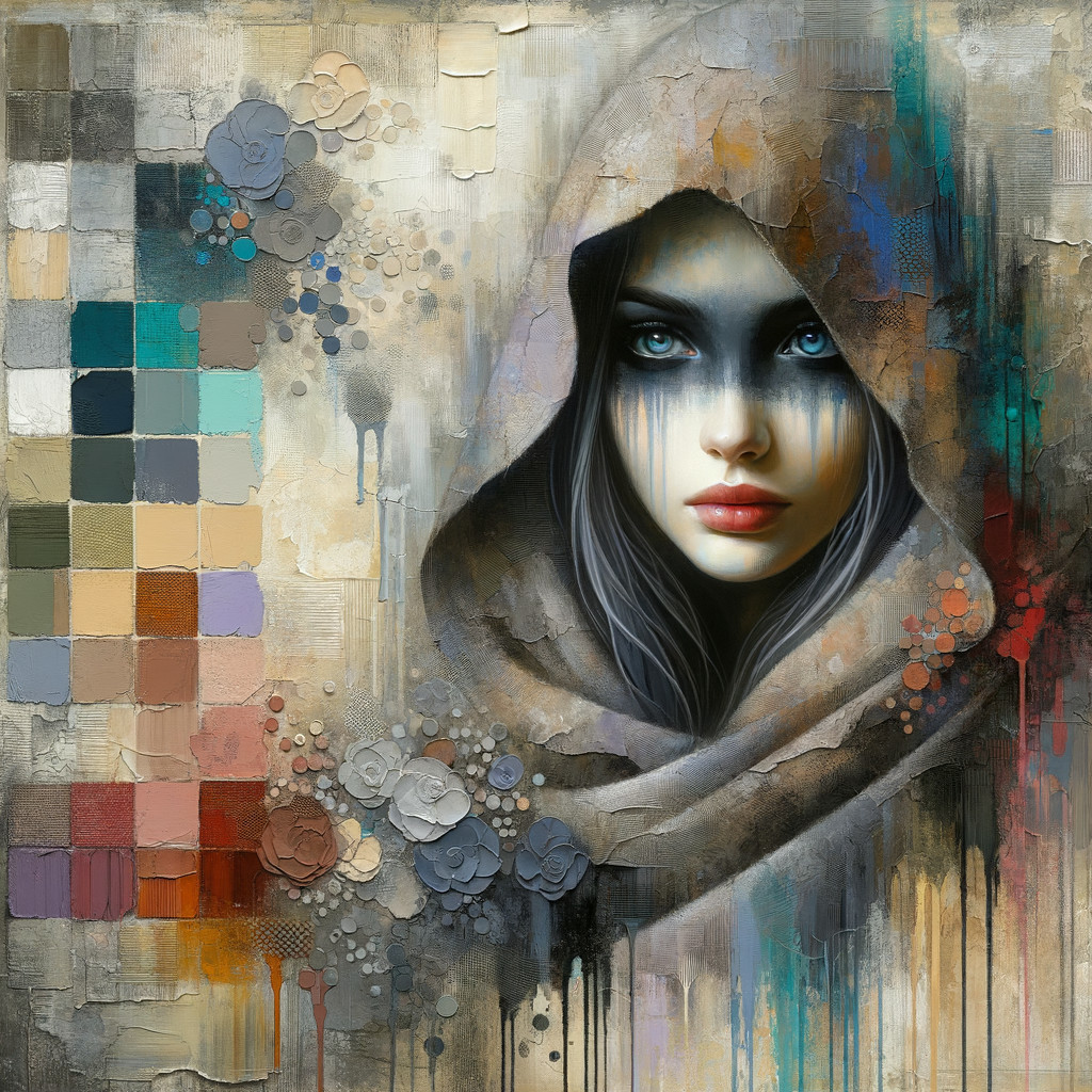 Portrait of a girl in gray hood with blue eyes