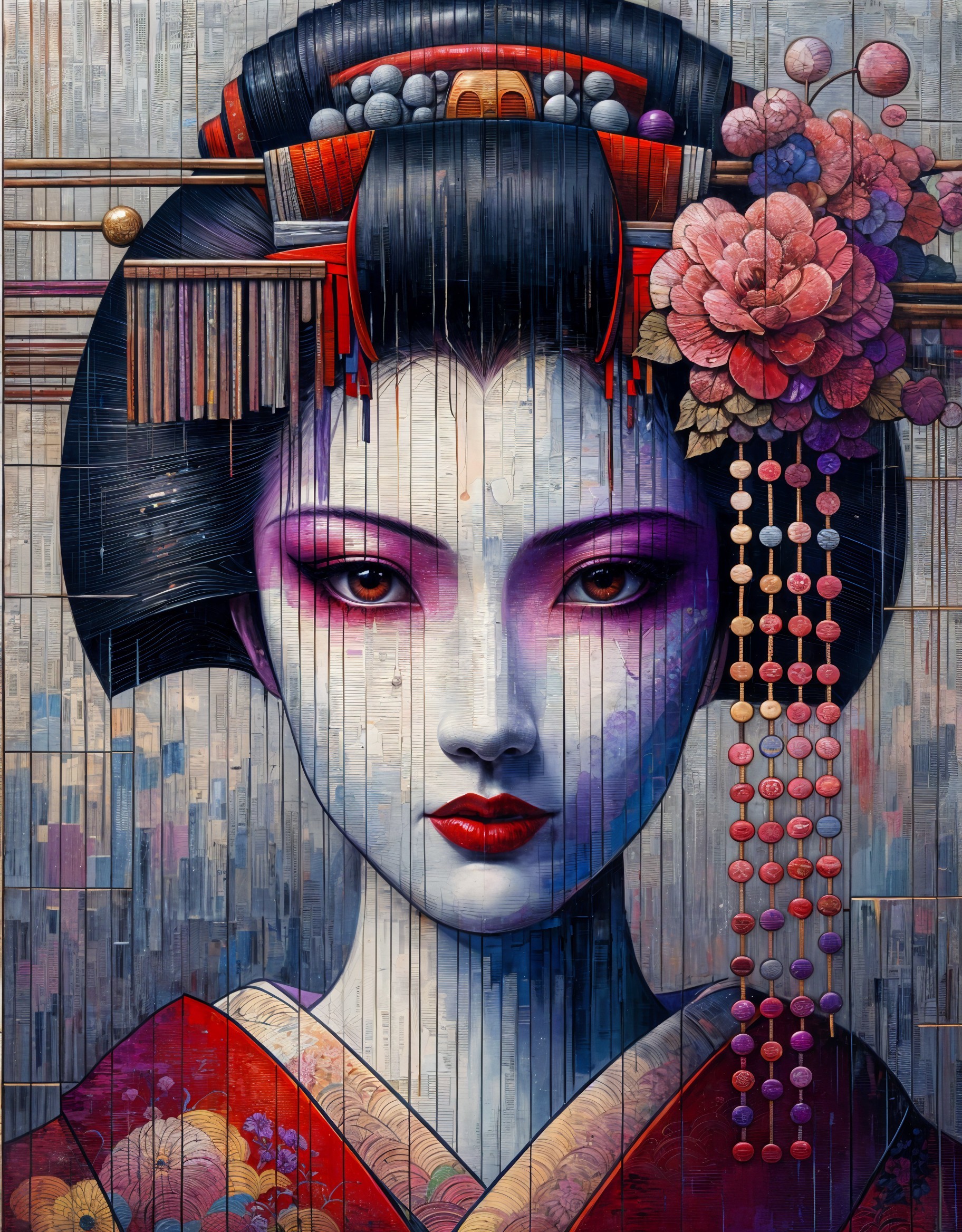 Portrait of a Geisha with Elegant Features and Kimono