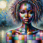 Portrait of a Woman in Geometric Mosaic Style