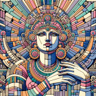 Psychedelic Portrait of a Woman with Jewelry and Headdress