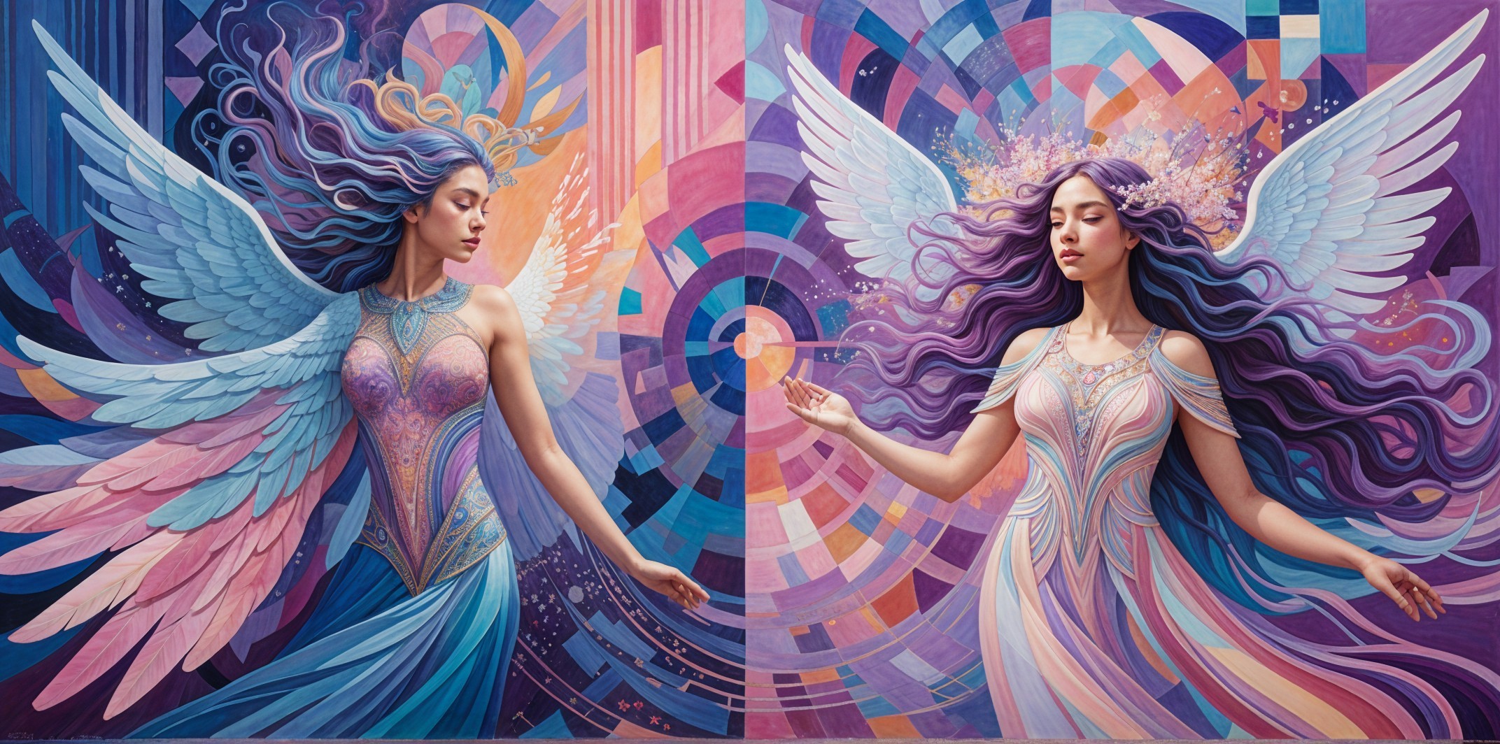Ethereal Figures with Vibrant Wings and Patterns