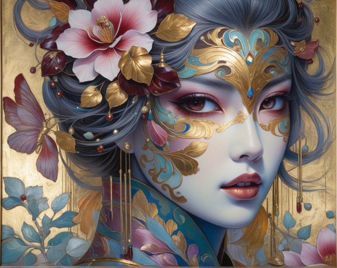 Stunning female figure with gold and floral patterns