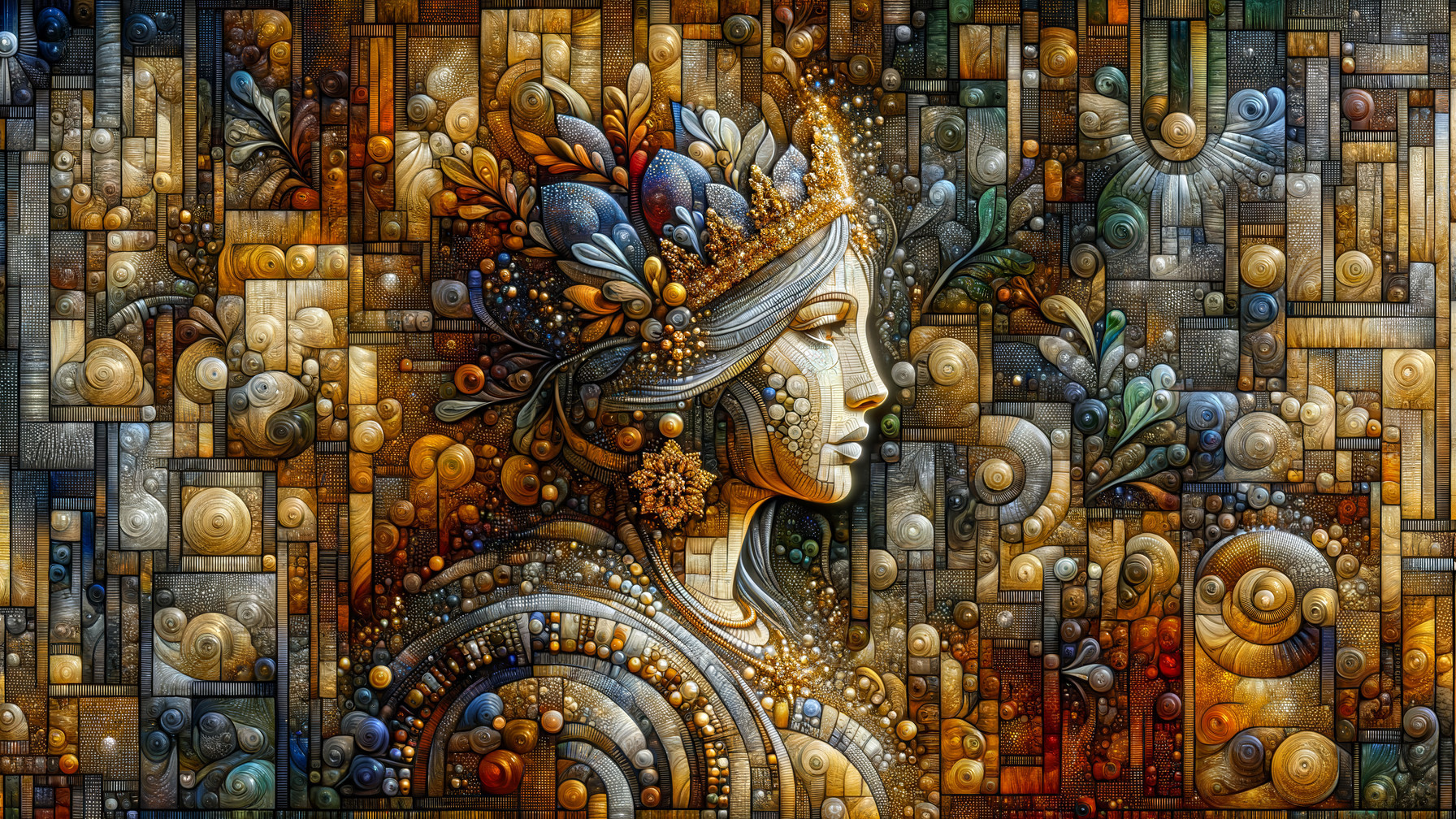 Stylized portrait of a woman with floral patterns