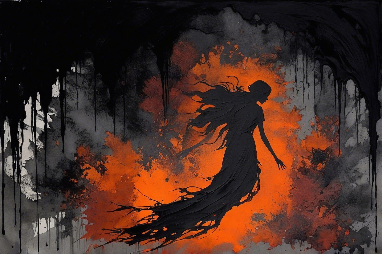 Silhouette with Flowing Hair Against Colorful Background