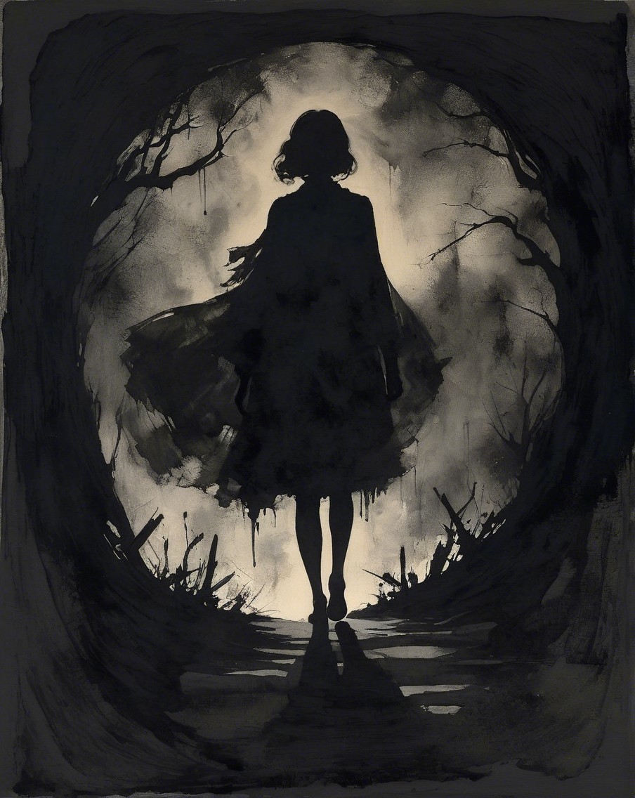 Mysterious Figure in Dark Tunnel with Ethereal Light