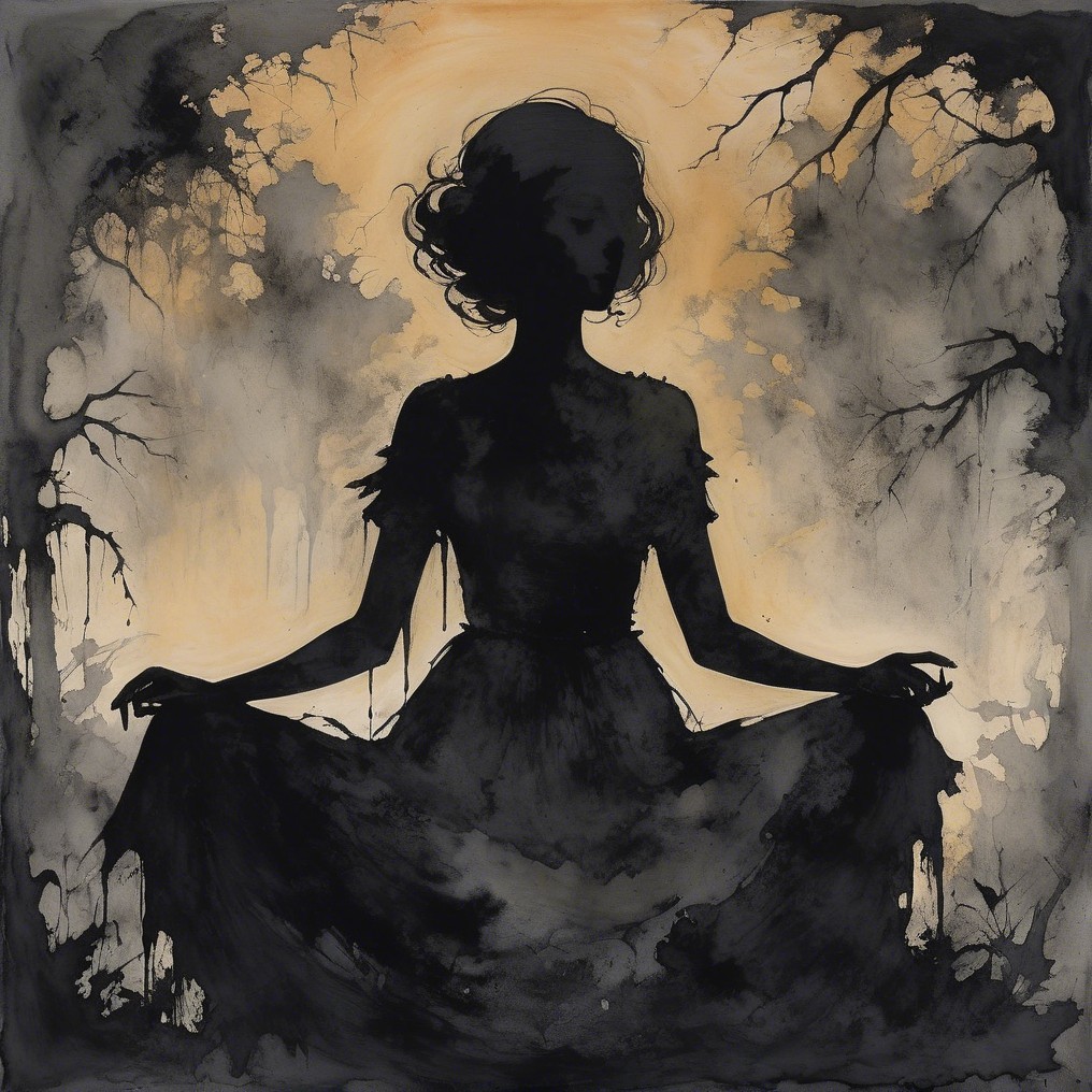 Silhouette of a Young Woman in Dark Forest Setting