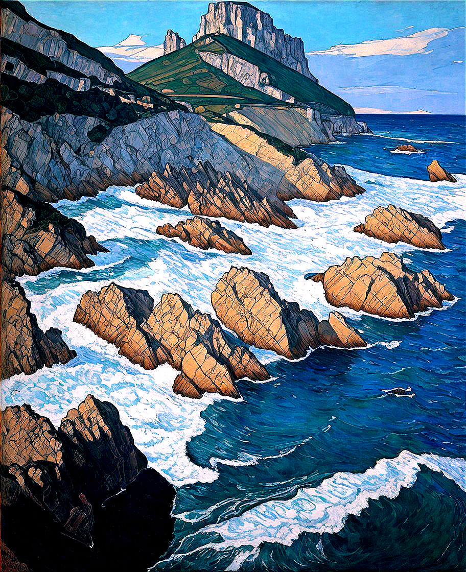 Dramatic Coastal Landscape with Cliffs and Waves