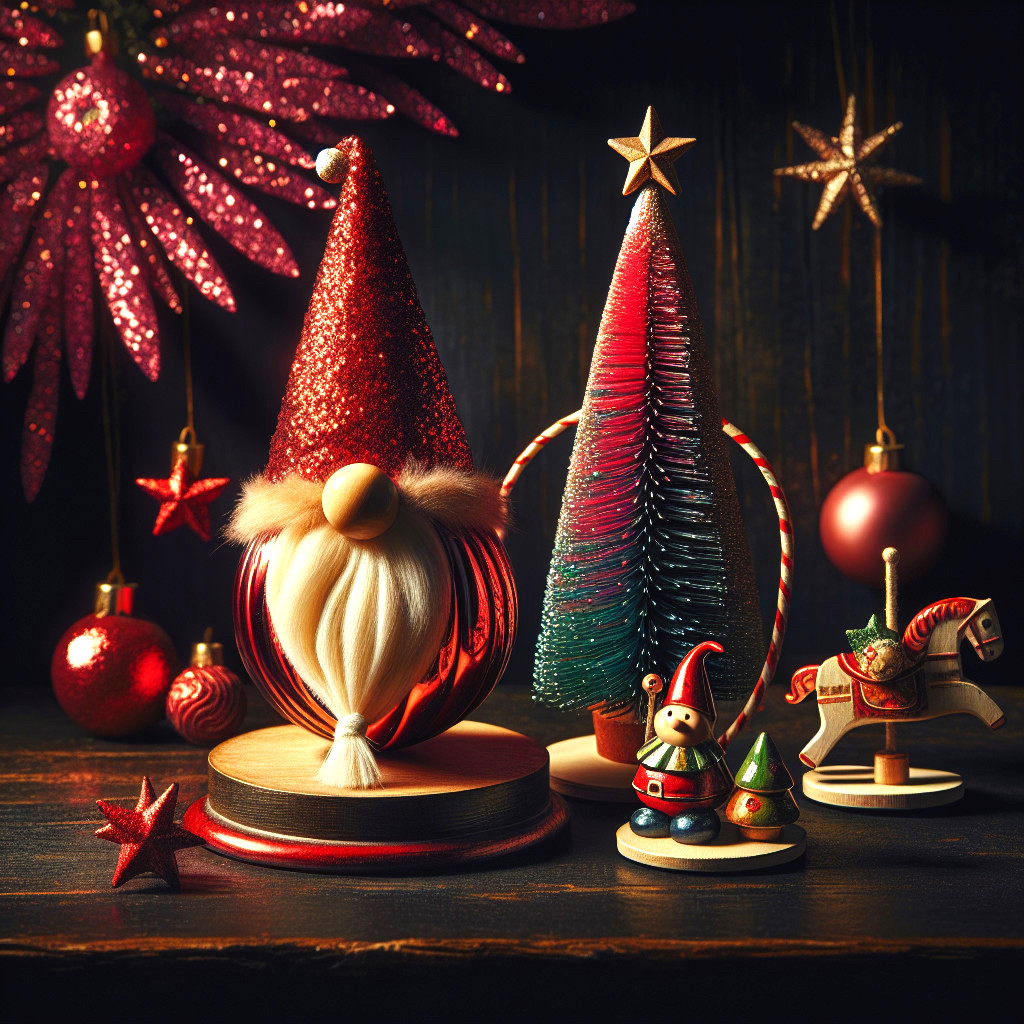Festive Gnome Display with Colorful Holiday Decorations